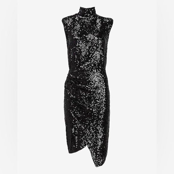 96 Express Sequin Asymmetrical Mock Neck Dress Size Xs - Picture 2 of 10